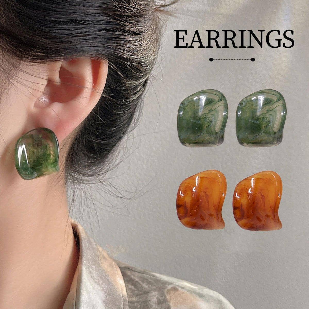 Resin Square Earrings Modern Geometric Design for Women and Girls - Brown - view 2