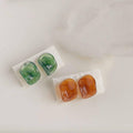 Resin Square Earrings Modern Geometric Design for Women and Girls - Brown - view 4