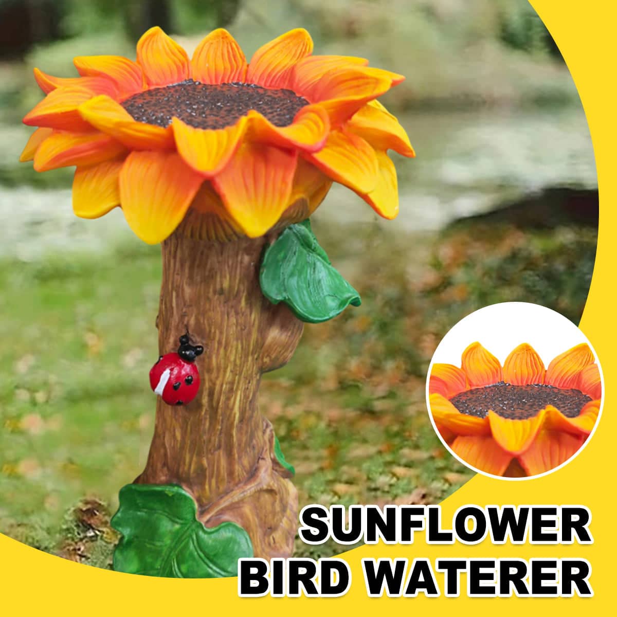 Resin Sunflower Bird Drinker Ornament for Outdoor Gardens