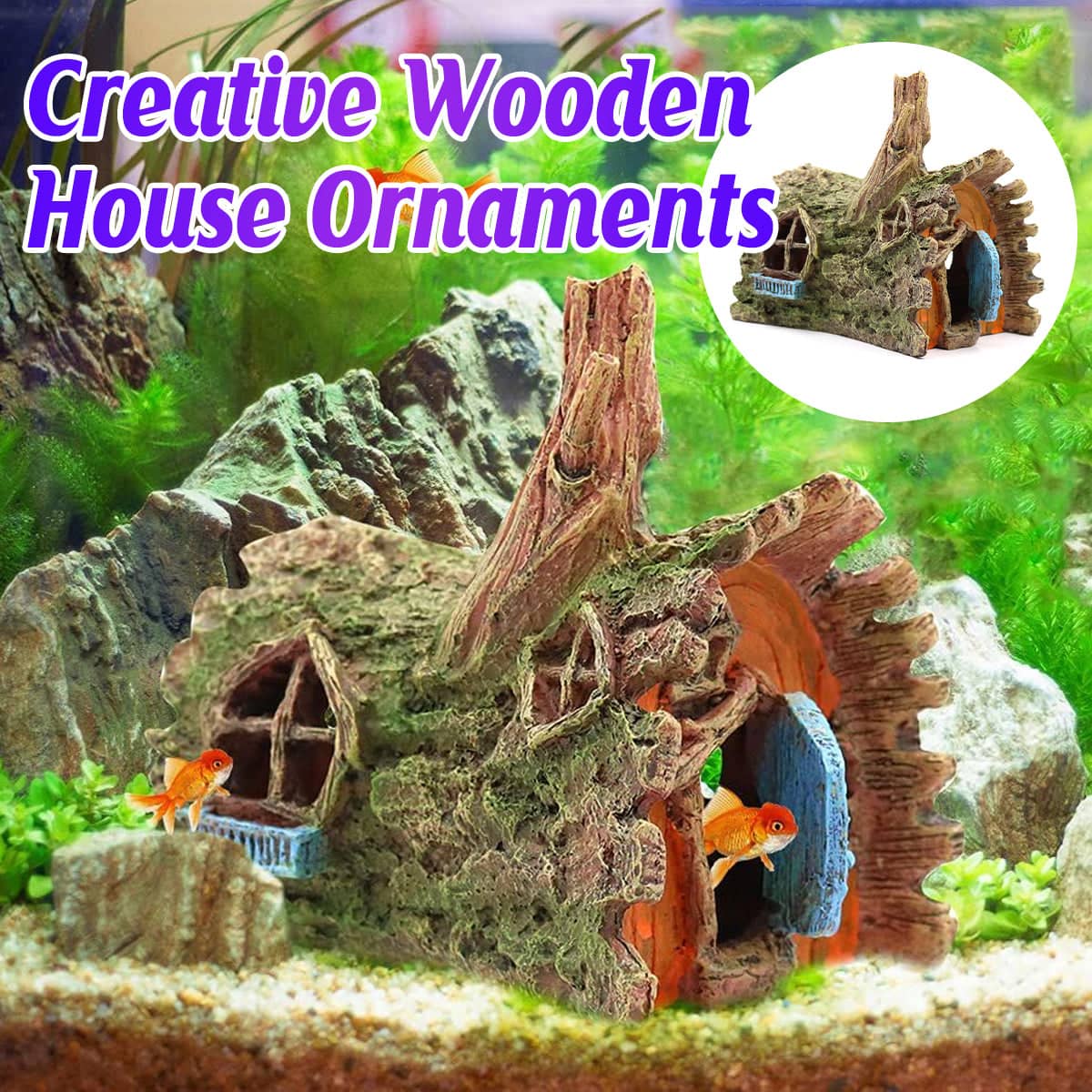 Resin Tree House Cave Aquarium Ornament, Fish Tank Hideout Decoration