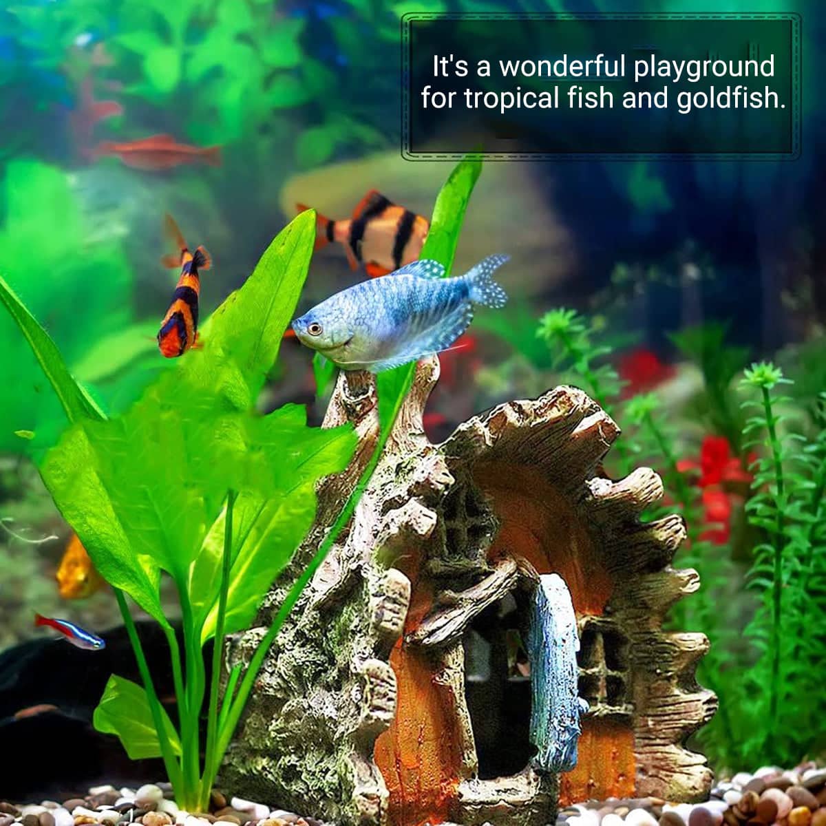 Resin Tree House Cave Aquarium Ornament, Fish Tank Hideout Decoration - view 5