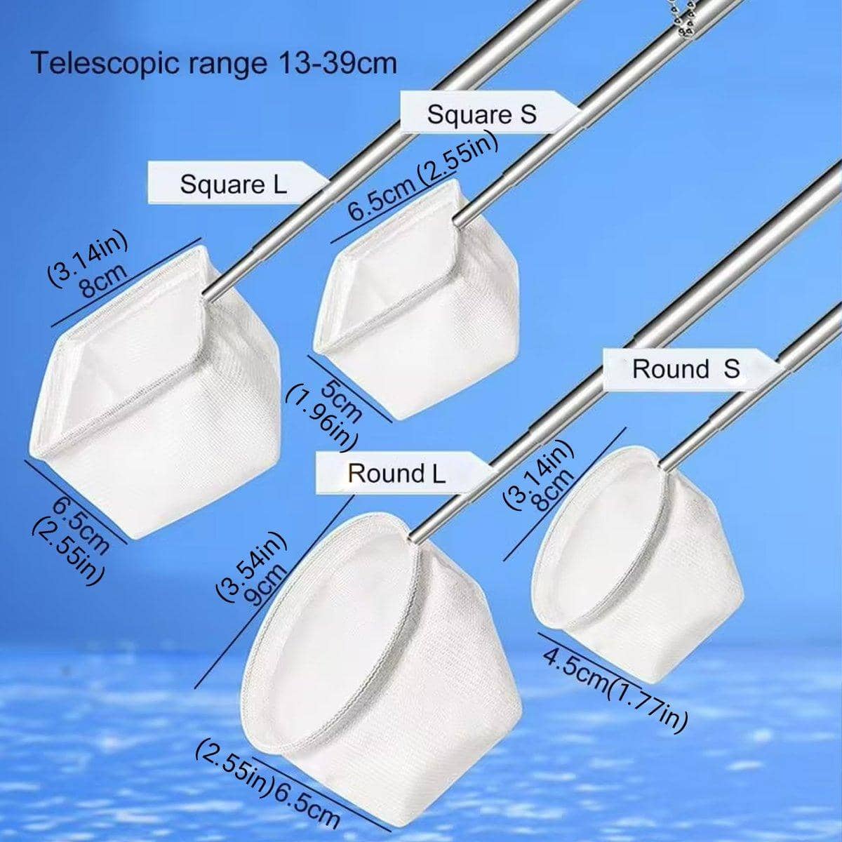 Retractable Aquarium Fish Net with Steel Handle - Square Large, 6.5 cm x 8 cm - view 4