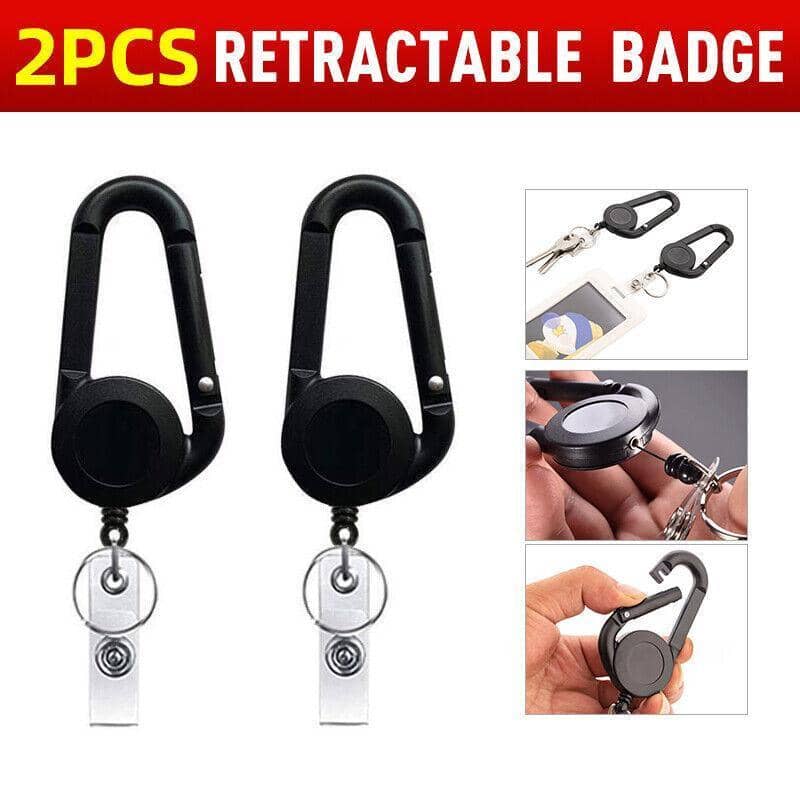 Retractable Badge Holder Reel, Pack of 2, 9 x 4.2cm - Black