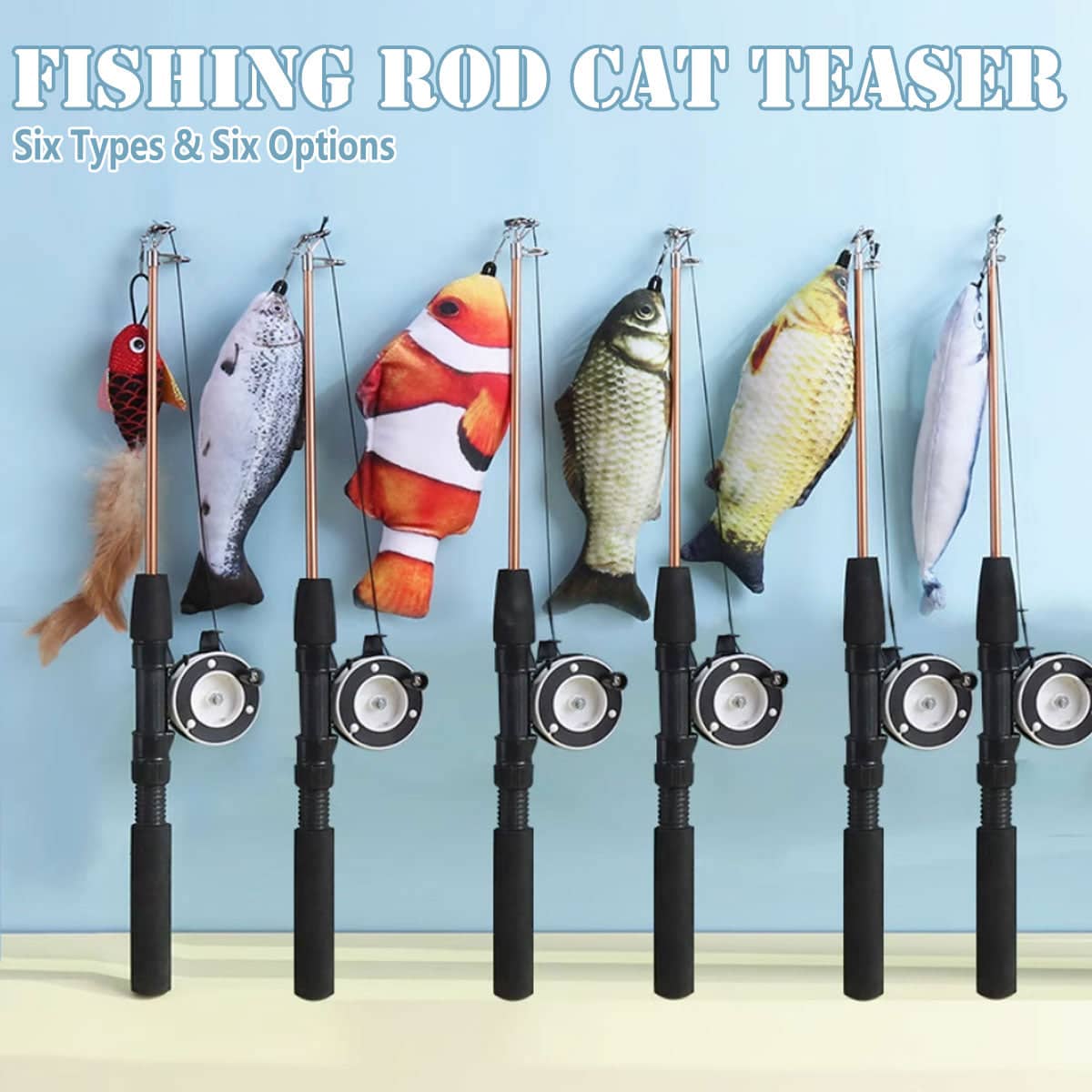 Retractable Cat Fishing Rod Toy - Clown Fish, Orange and White - view 2
