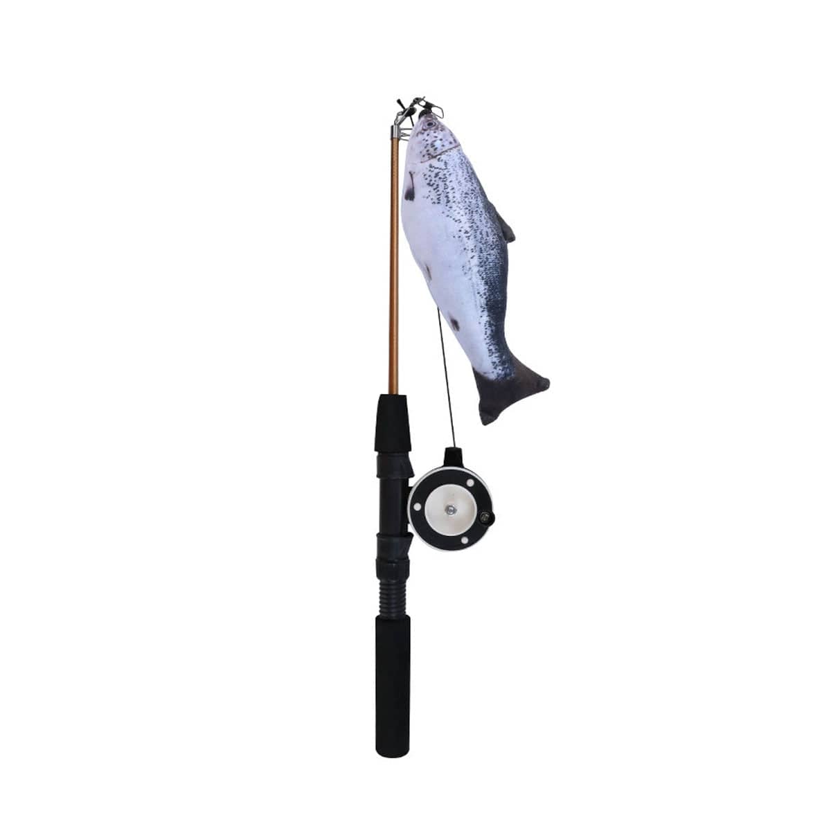 Retractable Cat Fishing Rod Toy - Salmon, Silver Grey