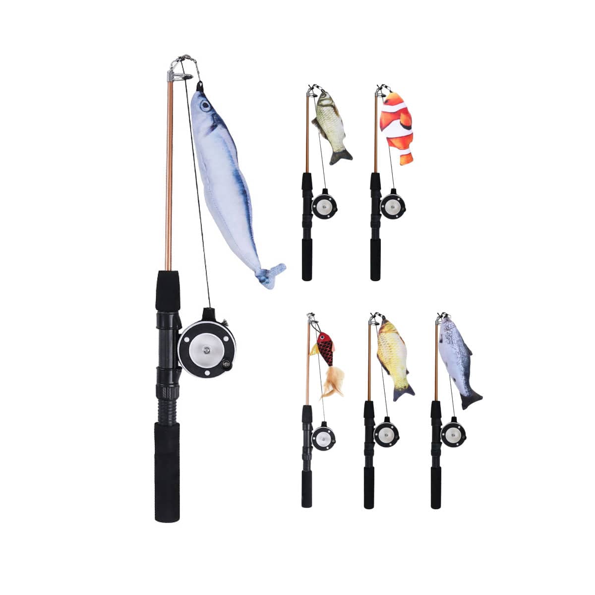 Retractable Cat Fishing Rod Toy - Salmon, Silver Grey - view 3