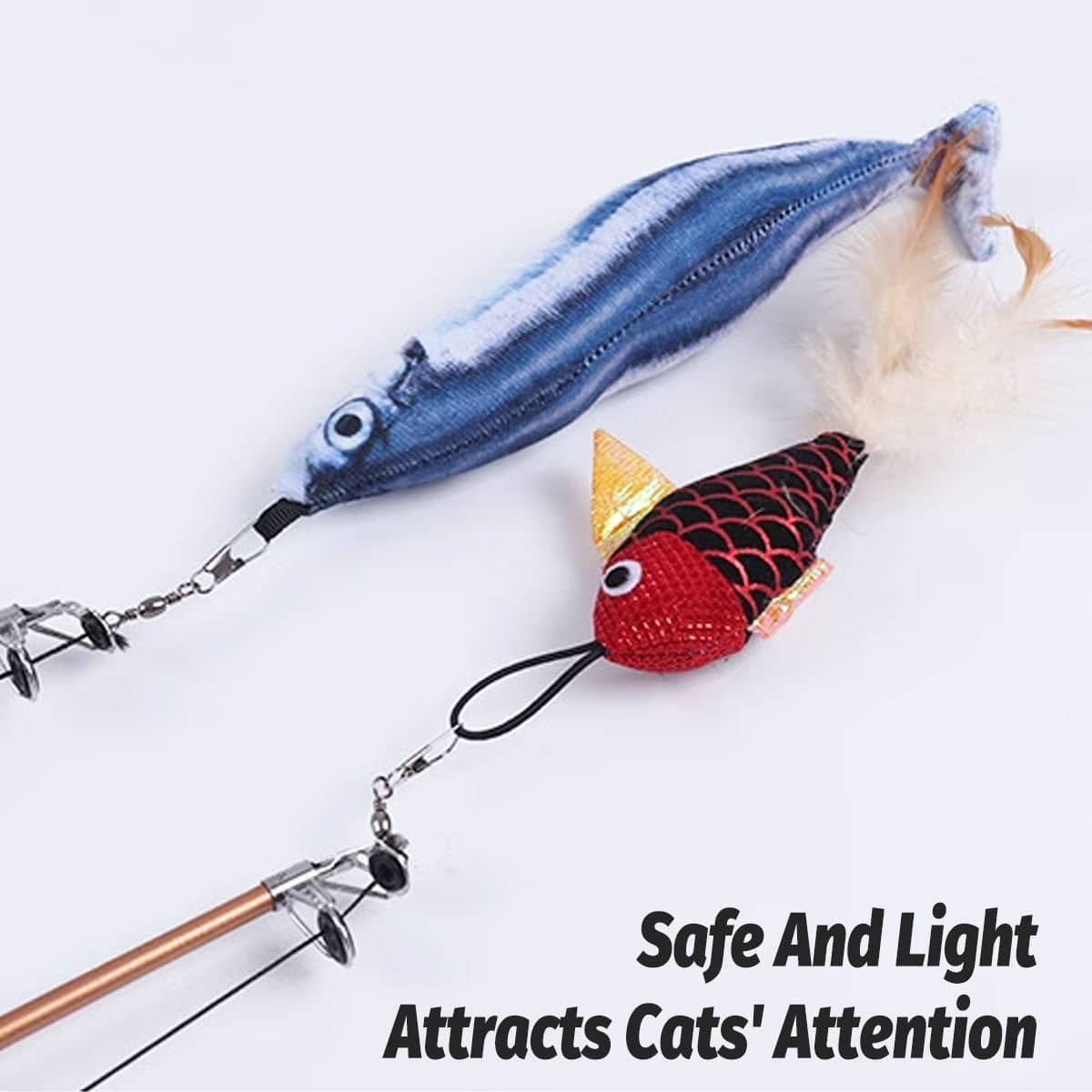 Retractable Cat Fishing Rod Toy - Salmon, Silver Grey - view 5