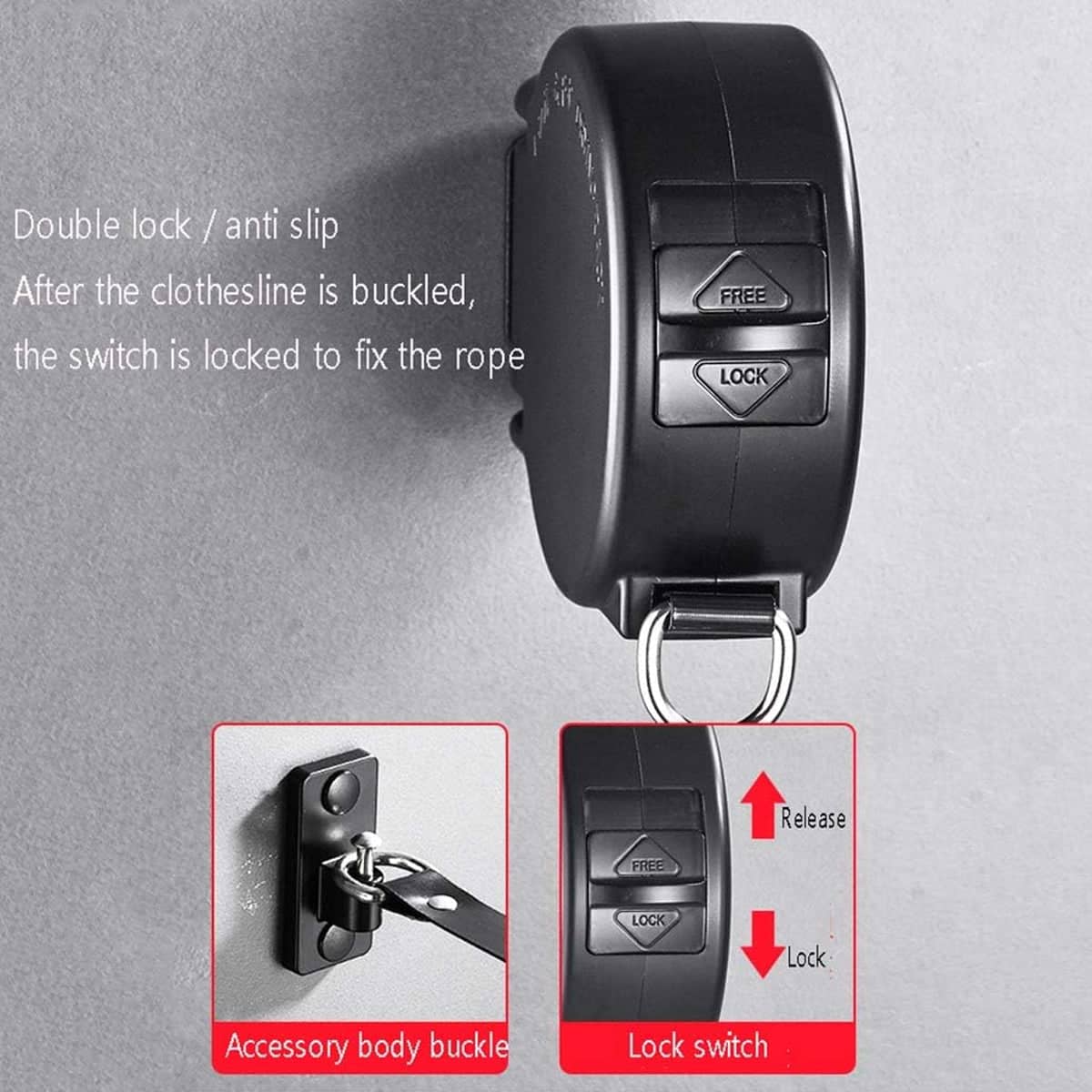 Retractable Clothesline with No Drill Installation and Space Saving Design - Black - view 5