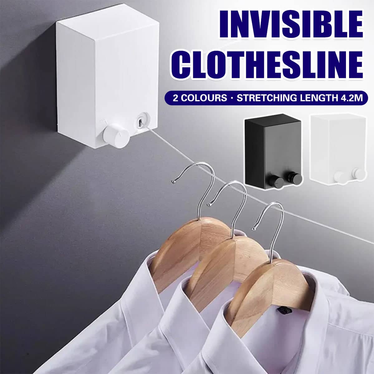 Retractable Clothesline with Steel Wire, 4.2 m - Black - view 2