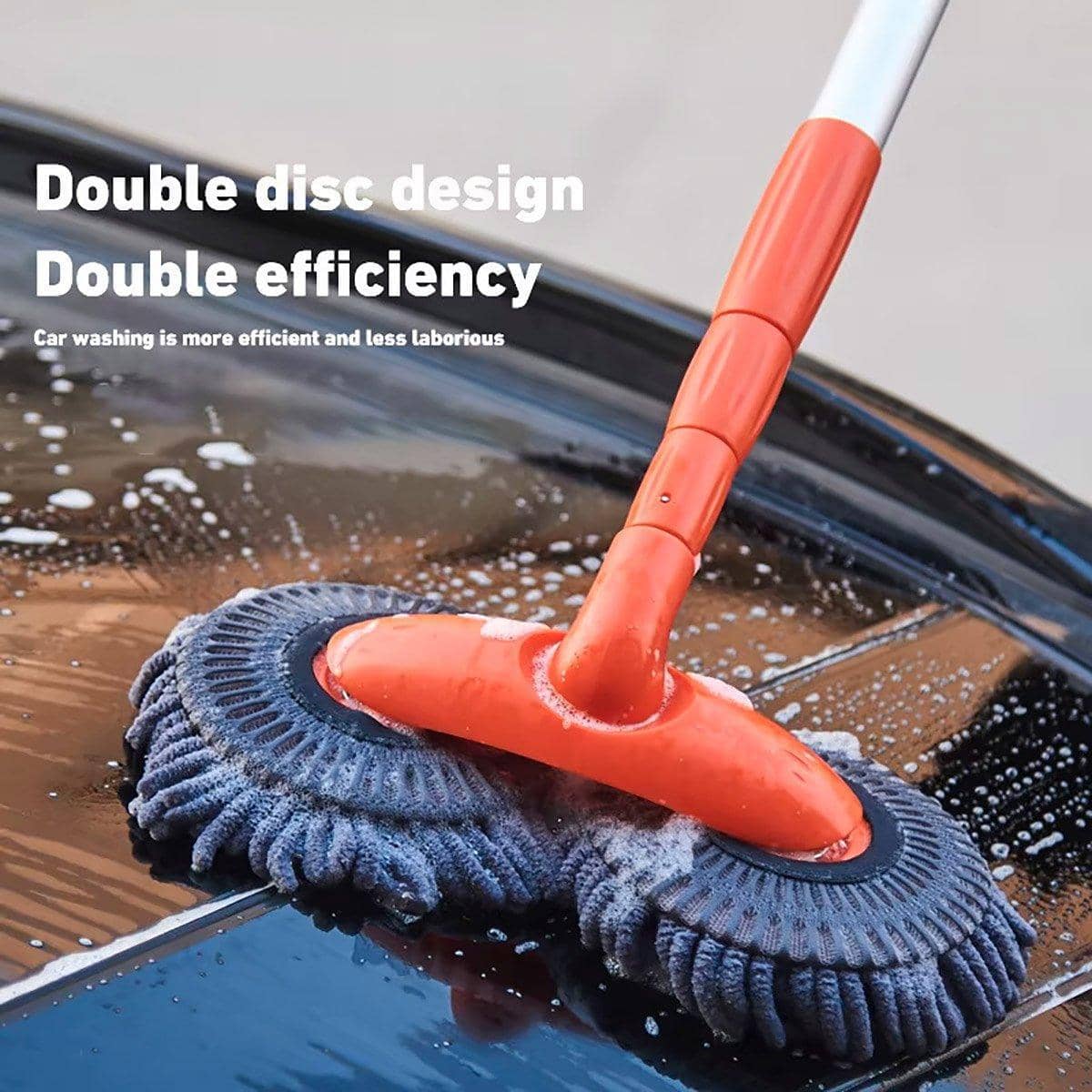 Retractable Double Head Car Cleaning Tool Chenille Wash Mop Rotating Soft Brush - view 5