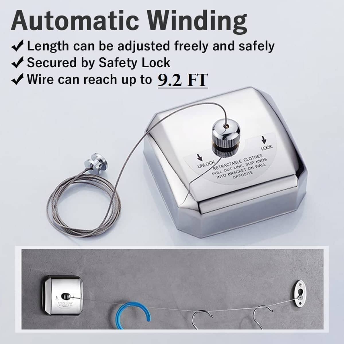 Retractable Indoor Clothesline 2.8 m Invisible Stainless Steel Wire Sturdy - view 5