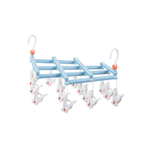 Retractable Sock Drying Rack with 14 Clips - Blue