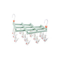 Retractable Sock Drying Rack with 14 Clips - Green