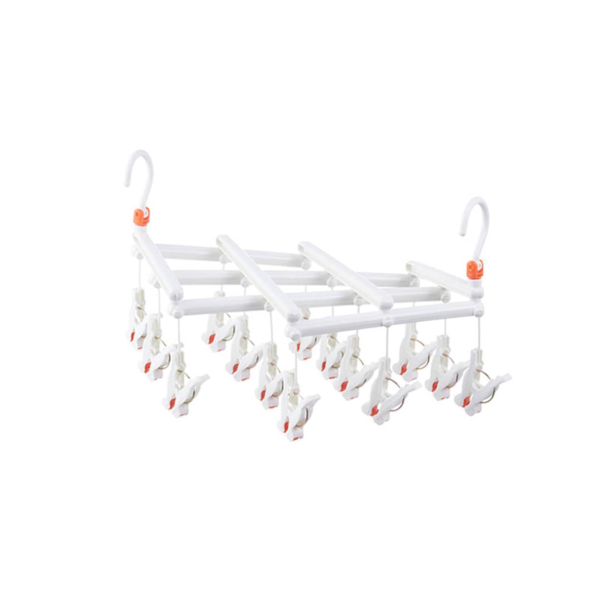 Retractable Sock Drying Rack with 14 Clips - White