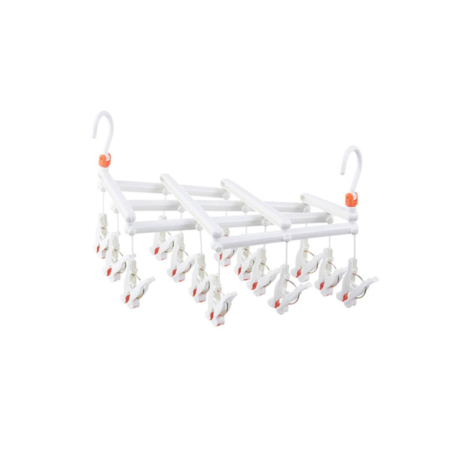Retractable Sock Drying Rack with 14 Clips - White