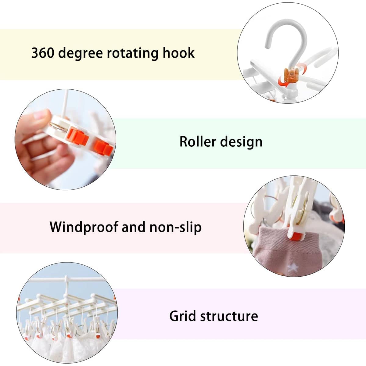 Retractable Sock Drying Rack with 14 Clips - White - view 5