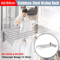 Retractable Stainless Steel Clothes Drying Rack Wall Mounted Towel Holder - 80 cm, Silver - view 2