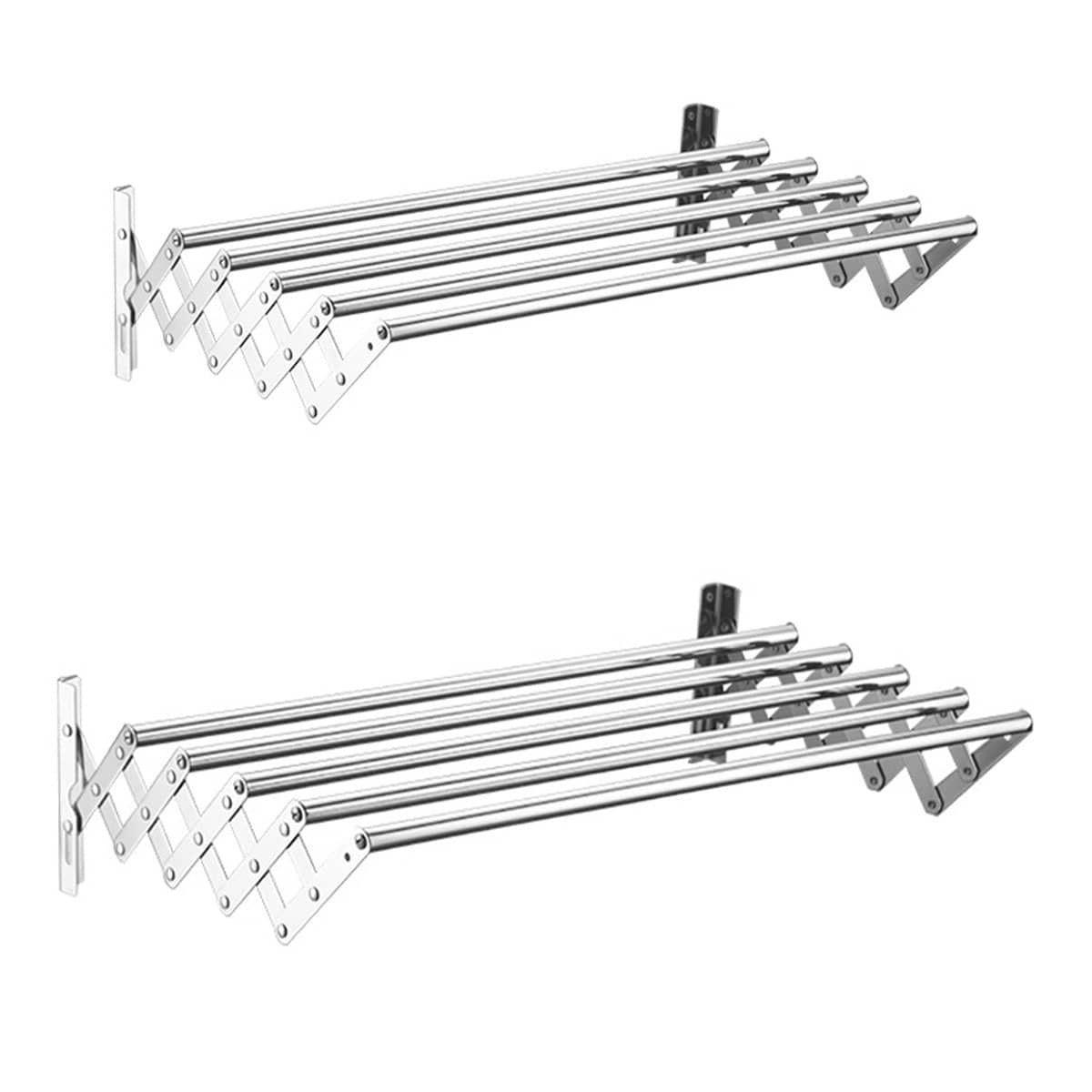Retractable Stainless Steel Clothes Drying Rack Wall Mounted Towel Holder - 80 cm, Silver - view 3
