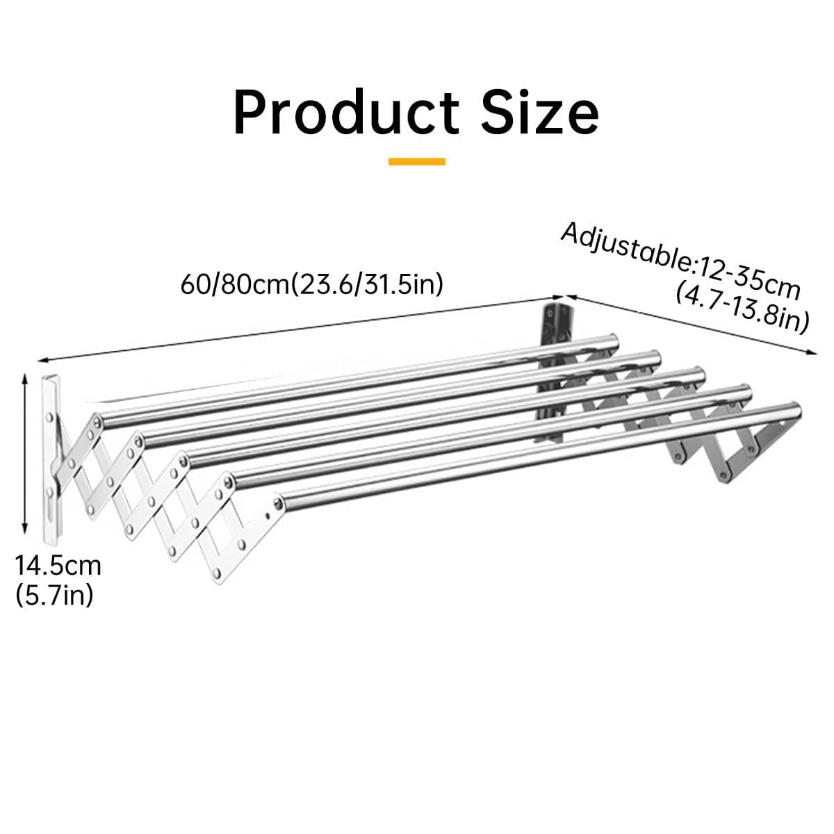 Retractable Stainless Steel Clothes Drying Rack Wall Mounted Towel Holder - 80 cm, Silver - view 4