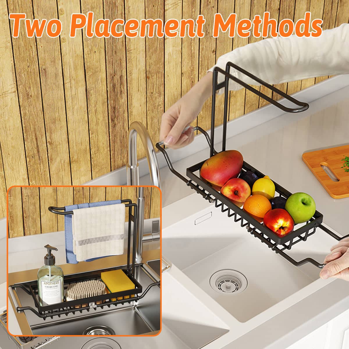 Retractable Stainless Steel Sink Cloth Rack, Space Saving Kitchen Storage - Size S, 36 to 44 cm - view 5
