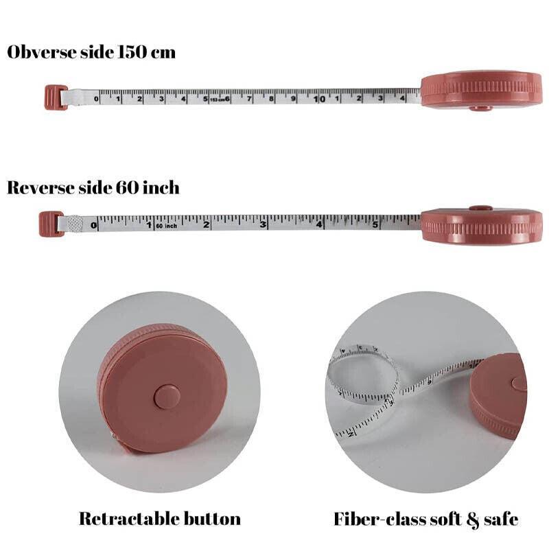 Retractable Tailor Tape Measure 150 cm, Soft Body Measuring Sewing Ruler - Pink - view 4