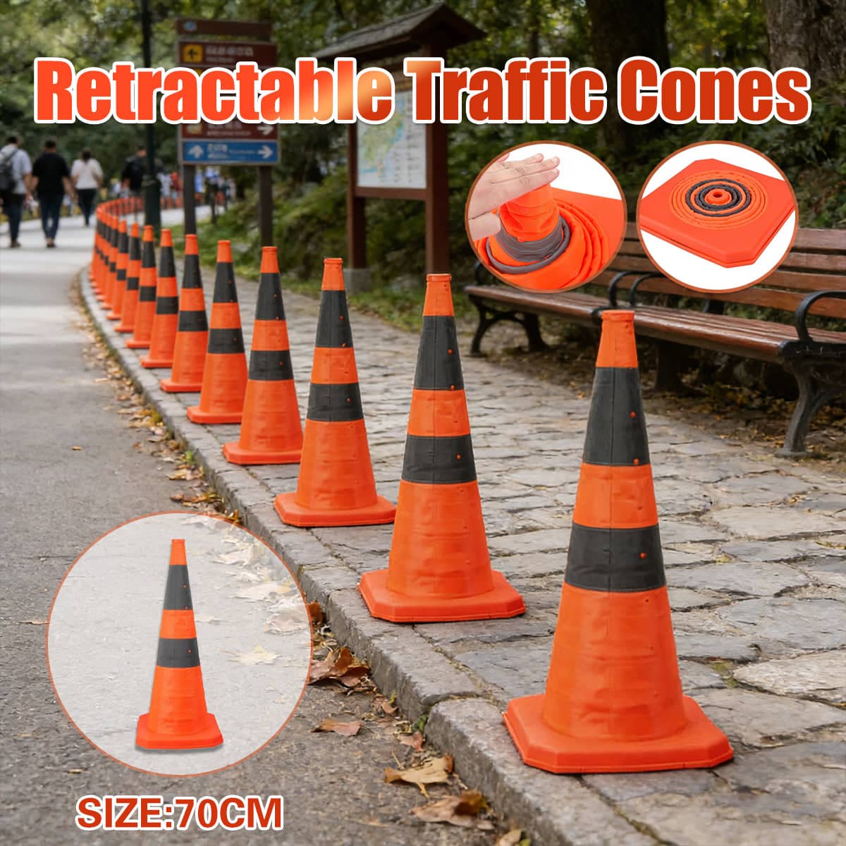 Retractable Warning Cone 70 cm Reflective Hazard Cone for Barriers and Caution Zones