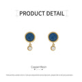 Retro Blue Oil Drop Earrings with Pearl Drop, Gold Tone Jewellery - view 3