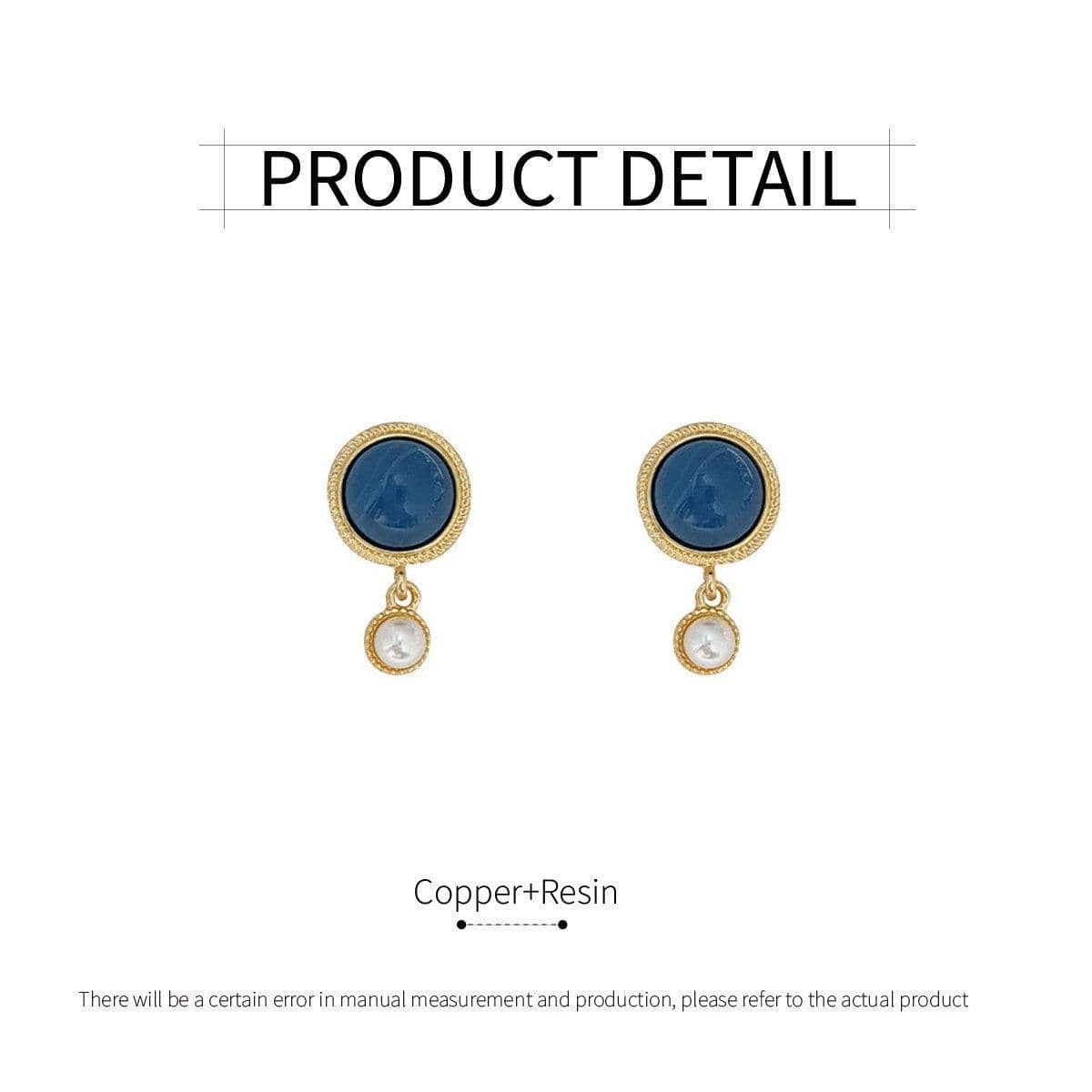 Retro Blue Oil Drop Earrings with Pearl Drop, Gold Tone Jewellery - view 3