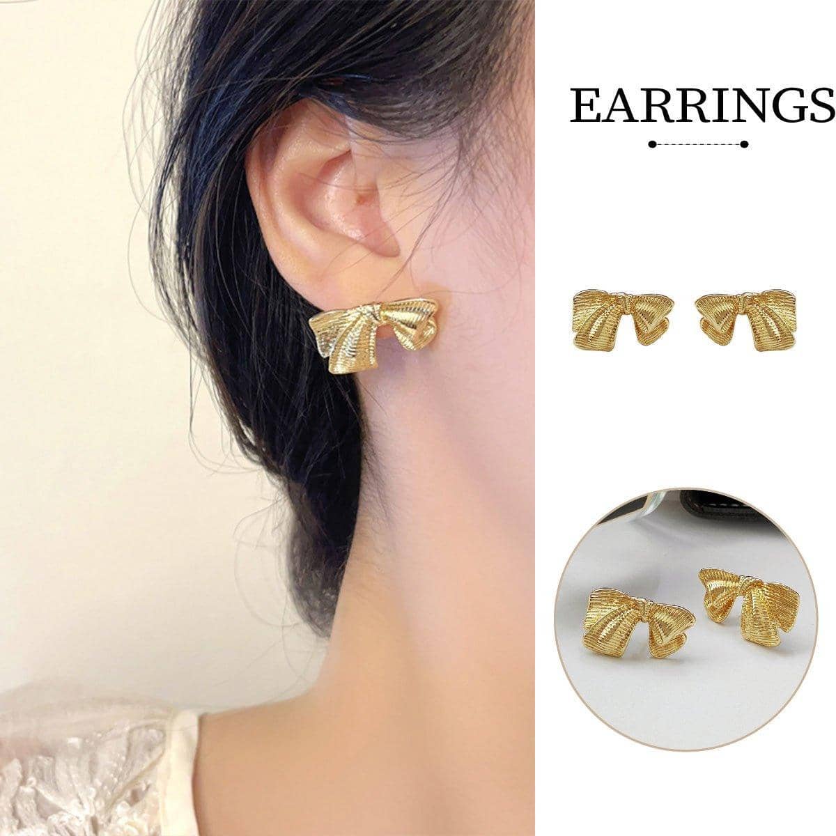 Retro Bow Stud Earrings Vintage Gold Fashion Jewellery for Women