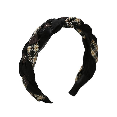 Retro Braided Twist Headband for Women - Black