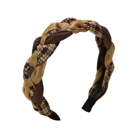 Retro Braided Twist Headband for Women - Coffee Brown
