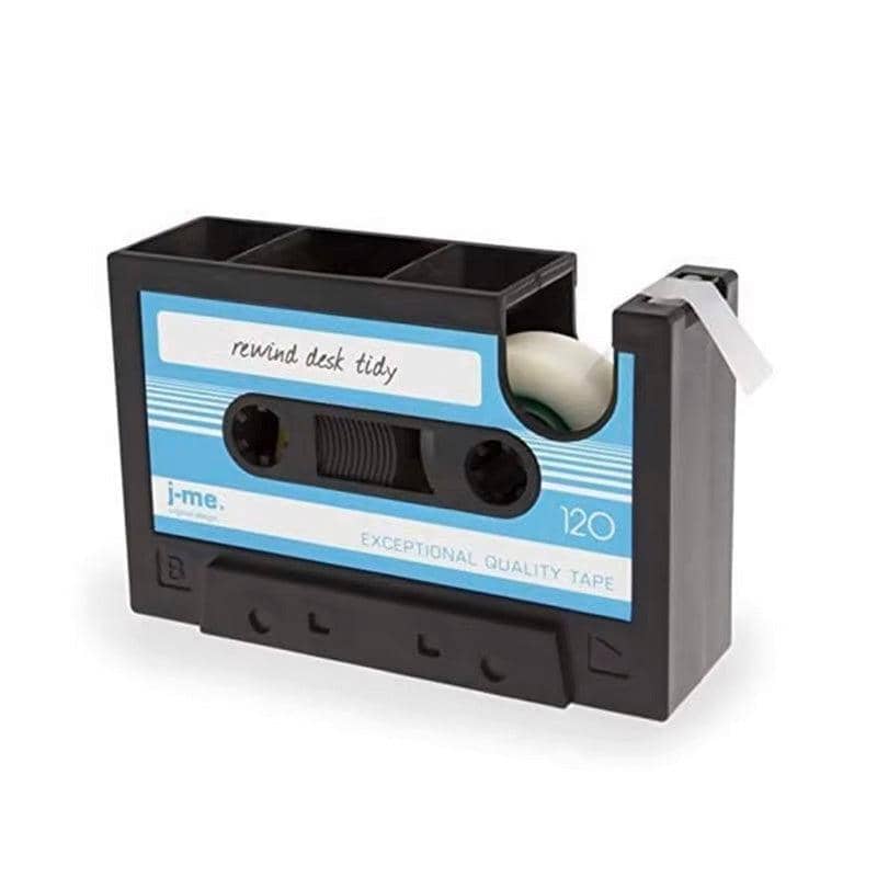 Retro Cassette Tape Pen Holder with Tape Dispenser - Light Blue and Black