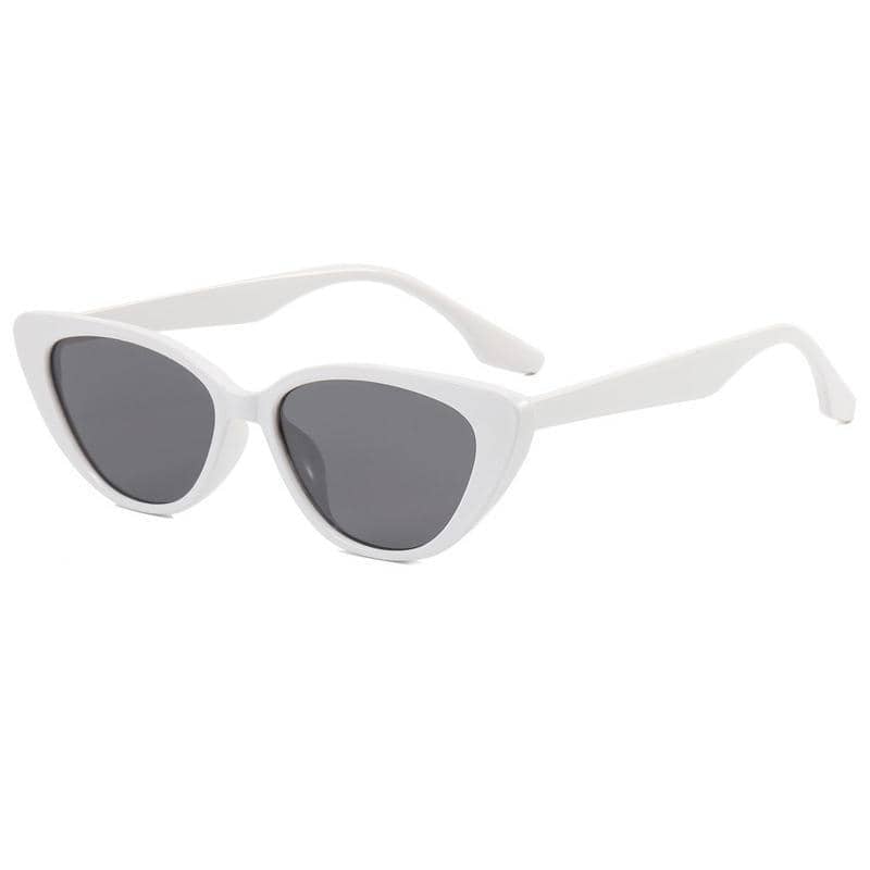 Retro Cat Eye Sunglasses - White Frame, Grey Lenses, Style 08