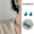 Retro Crescent Teal Oil Drop Stud Earrings, Elegant Fashion Jewellery
