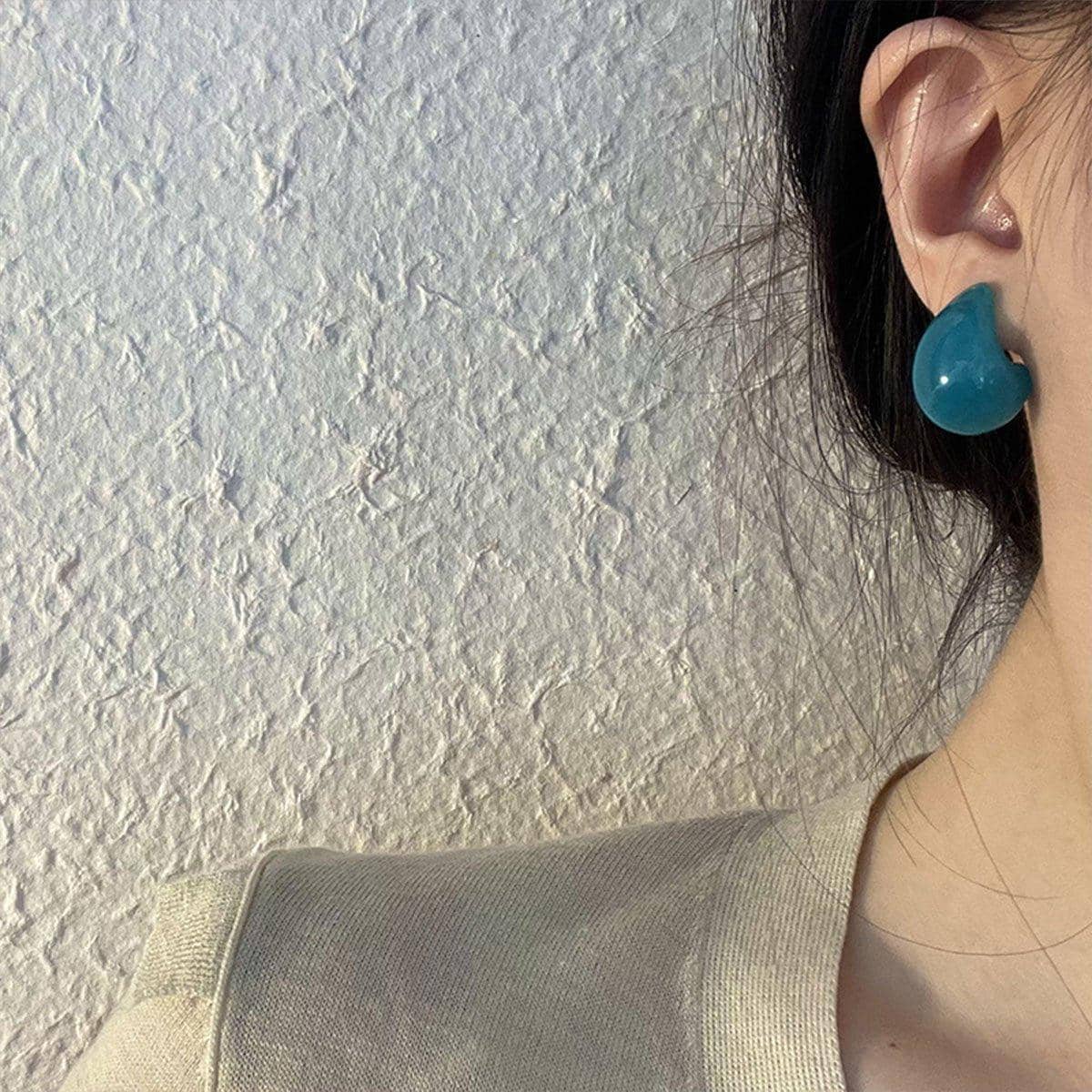 Retro Crescent Teal Oil Drop Stud Earrings, Elegant Fashion Jewellery - view 4