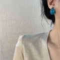 Retro Crescent Teal Oil Drop Stud Earrings, Elegant Fashion Jewellery - view 5