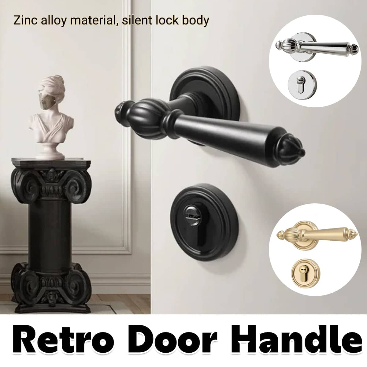 Retro Door Handle Lever Set for Wooden Doors without Lock Core 145 mm - Brushed Gold - view 2