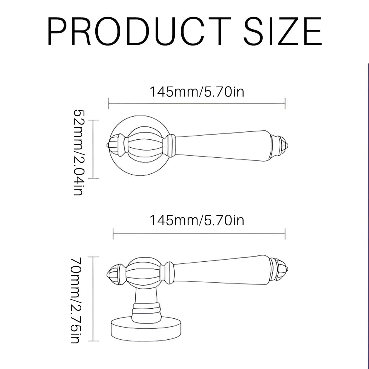 Retro Door Handle Lever Set for Wooden Doors without Lock Core 145 mm - Brushed Gold - view 4