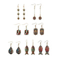 Retro Ethnic Style Hook Earrings for Women - Long Bar Drop with Round Mosaic Bead - view 3