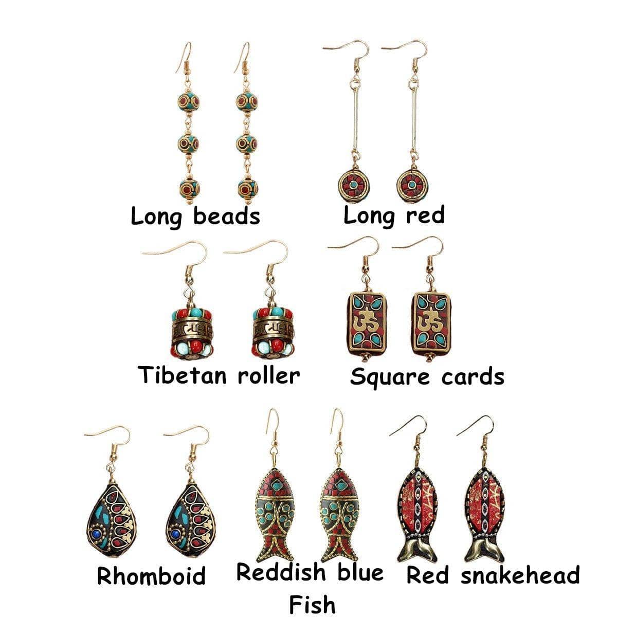 Retro Ethnic Style Hook Earrings for Women - Long Bar Drop with Round Mosaic Bead - view 4