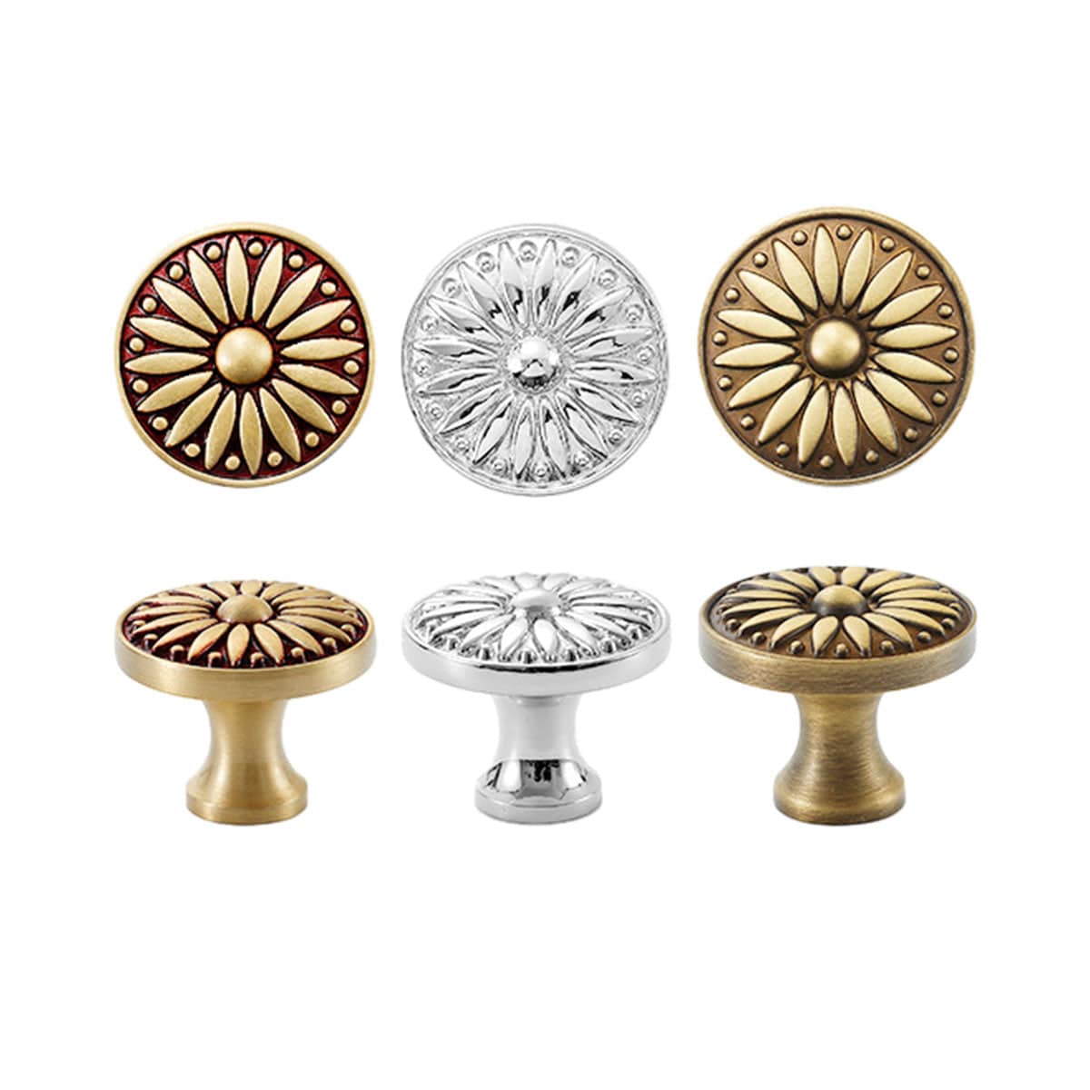 Retro Flower Pattern Cabinet Knob, Single Hole - Antique Brass - view 3