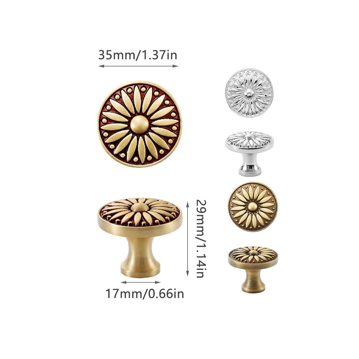 Retro Flower Pattern Cabinet Knob, Single Hole - Antique Brass - view 4