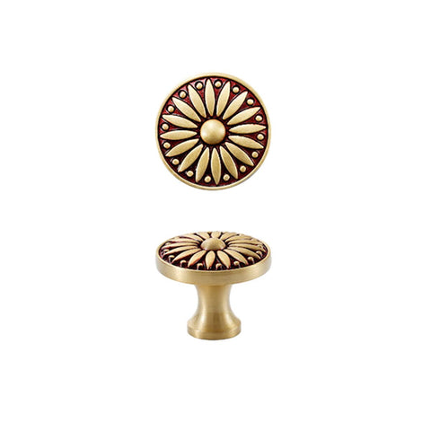 Retro Flower Pattern Cabinet Knob, Single Hole - Gold and Red