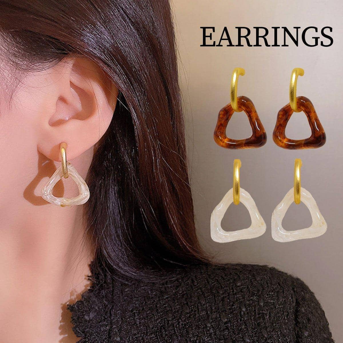 Retro Geometric Triangle Earrings for Women - Beige - view 2