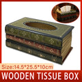 Retro Hand Painted Wooden Book Tissue Box Cover for Home and Office