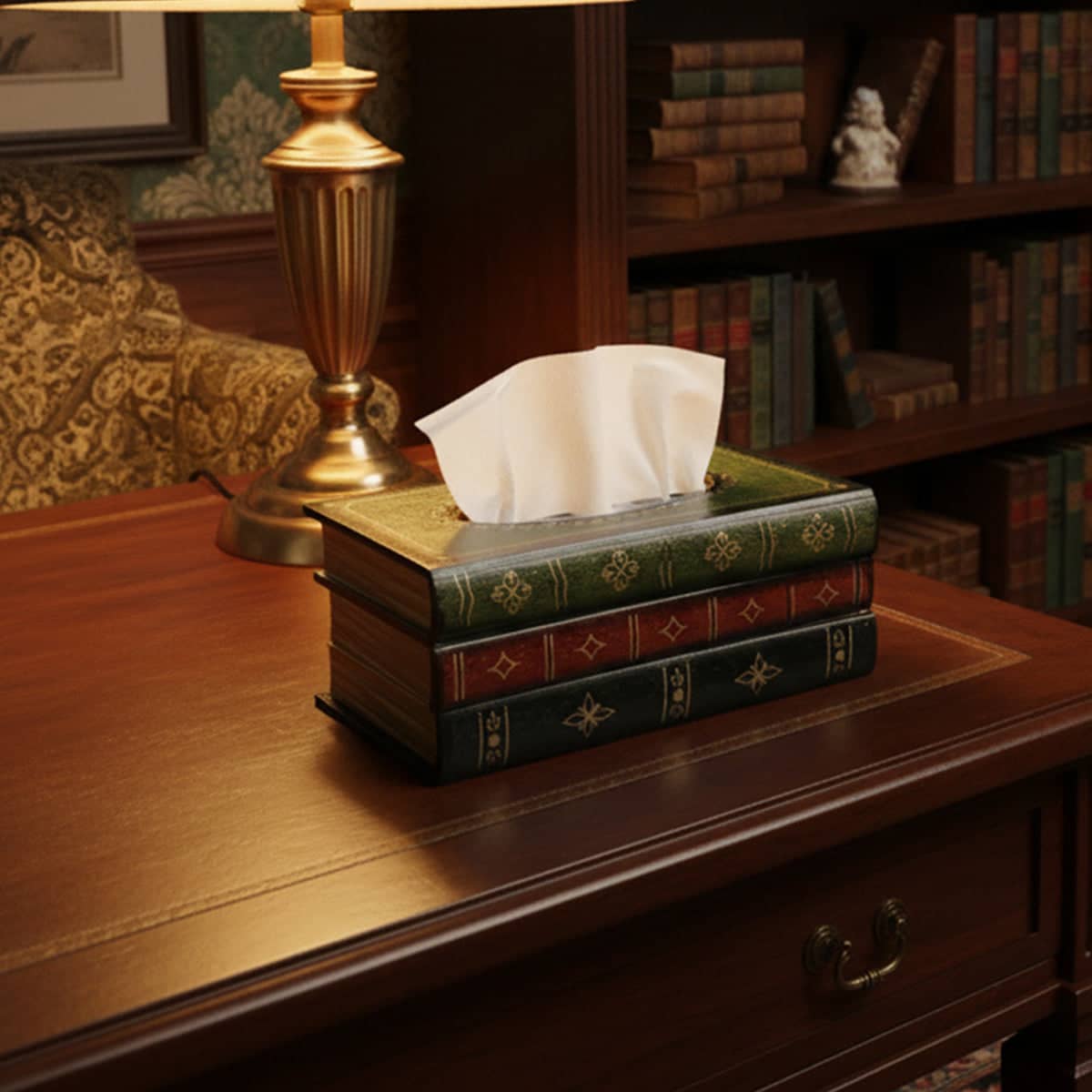 Retro Hand Painted Wooden Book Tissue Box Cover for Home and Office - view 4