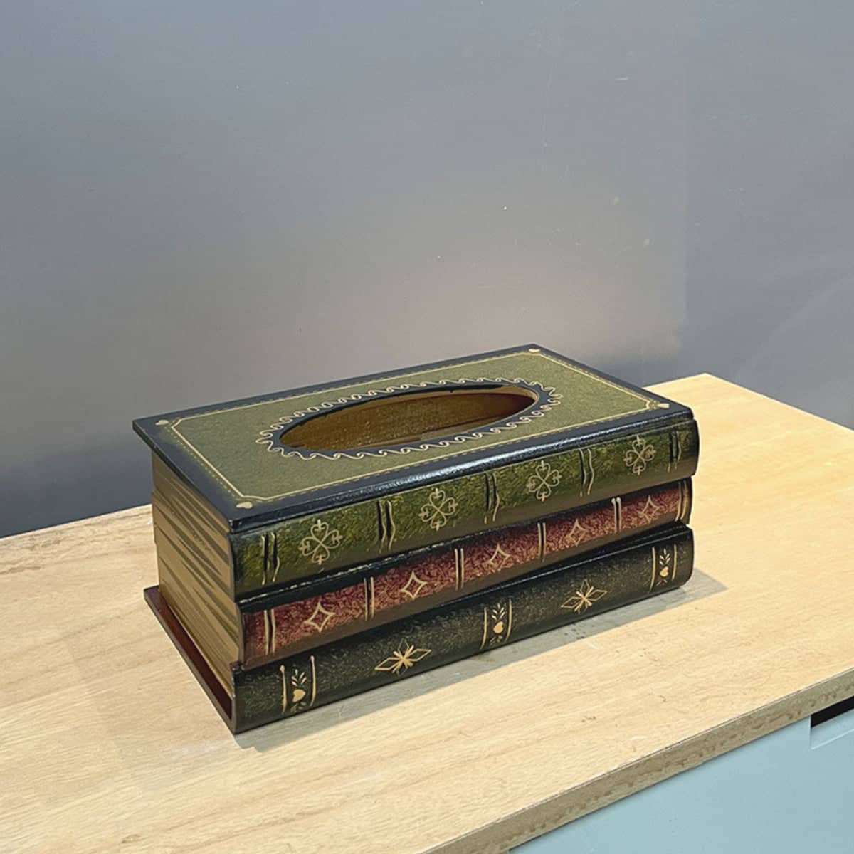 Retro Hand Painted Wooden Book Tissue Box Cover for Home and Office - view 5
