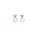 Retro Heart Stud Earrings with Imitation Pearl Circle for Women - view 2