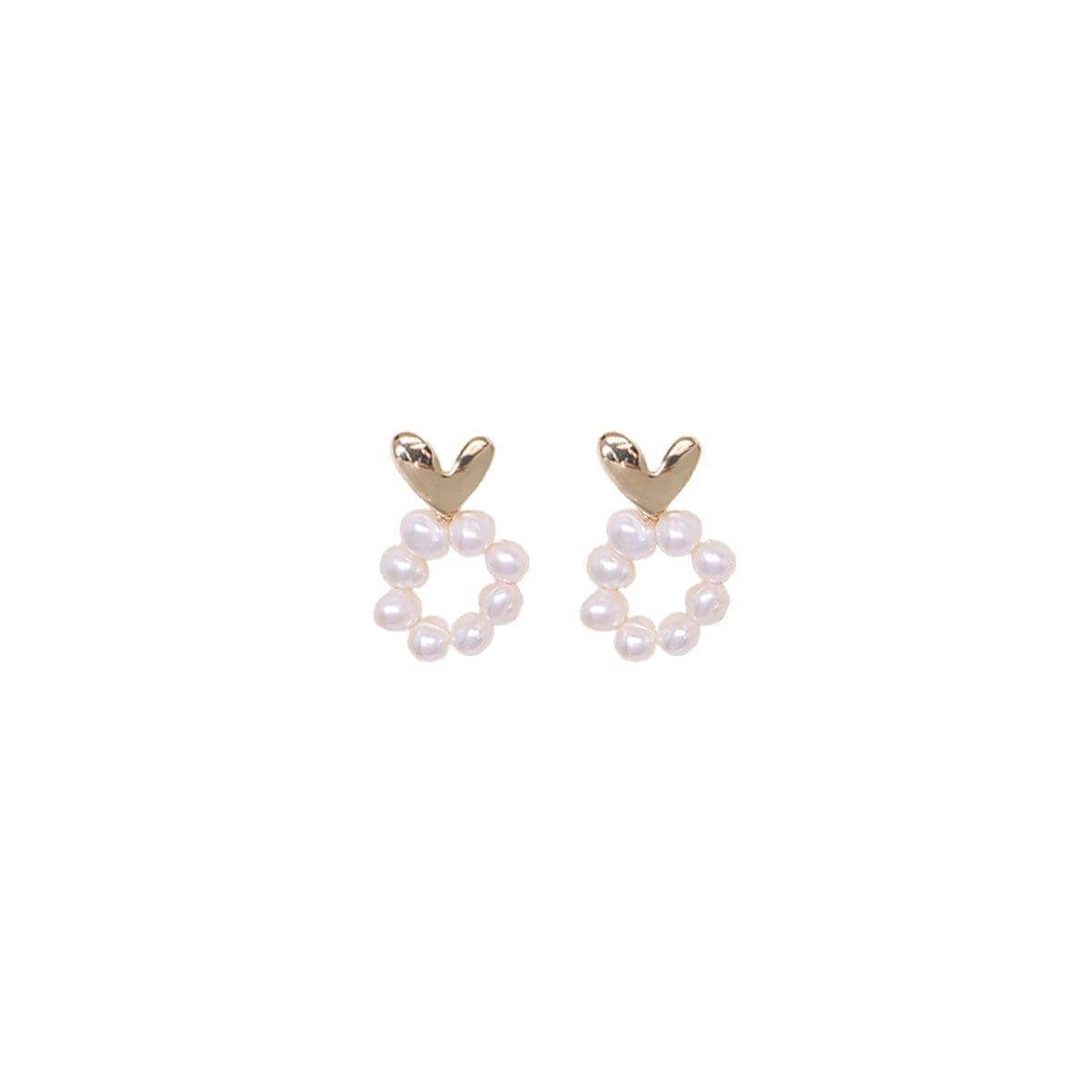 Retro Heart Stud Earrings with Imitation Pearl Circle for Women - view 2