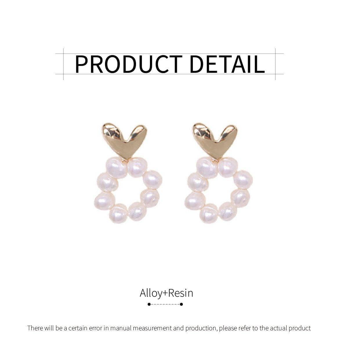 Retro Heart Stud Earrings with Imitation Pearl Circle for Women - view 3